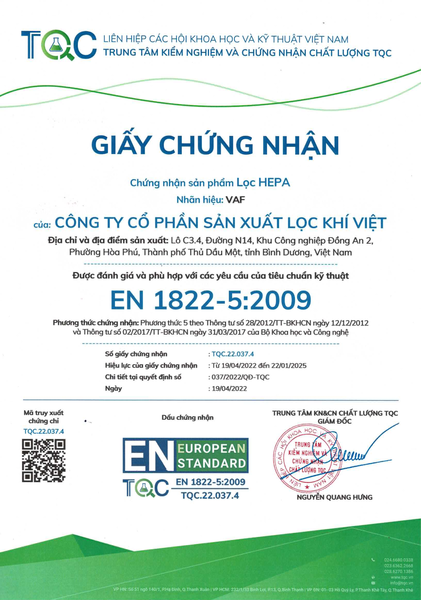 EN 1822-5:2009 - Viet Air Filter - Công Ty Cổ Phần Sản Xuất Lọc Khí Việt